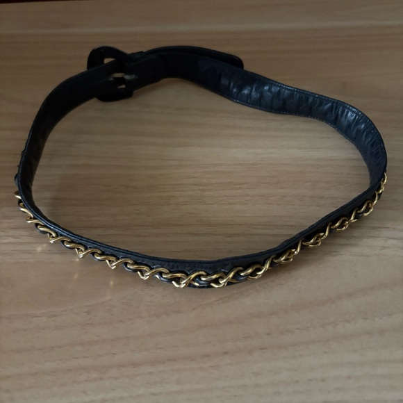 CHANEL Accessories - Vintage CHANEL sz 26 in 65 cm Black Leather Belt Chain Detail 1 in Wide